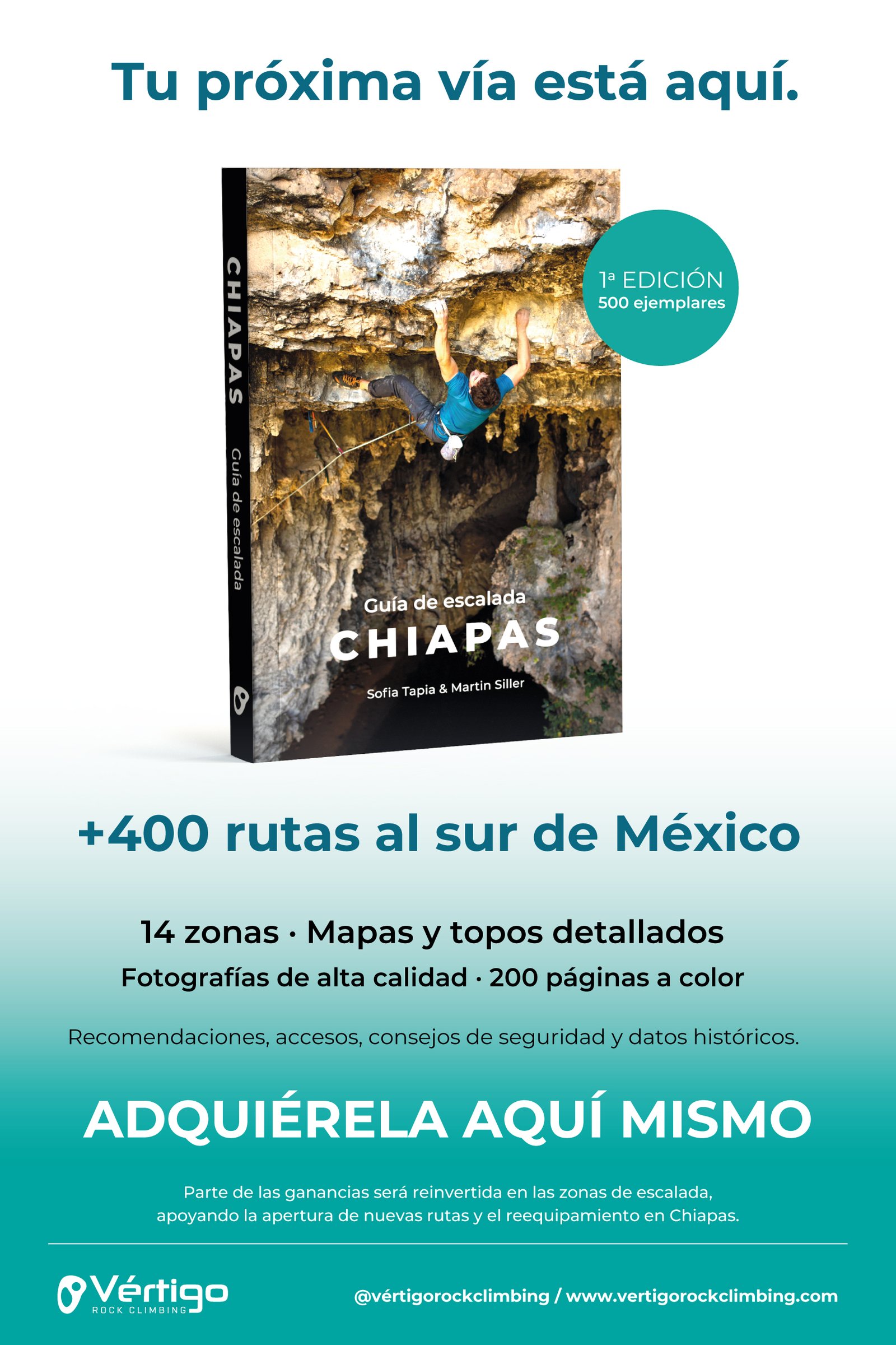 Póster promocional de la Guía de Escalada Chiapas para puntos de venta